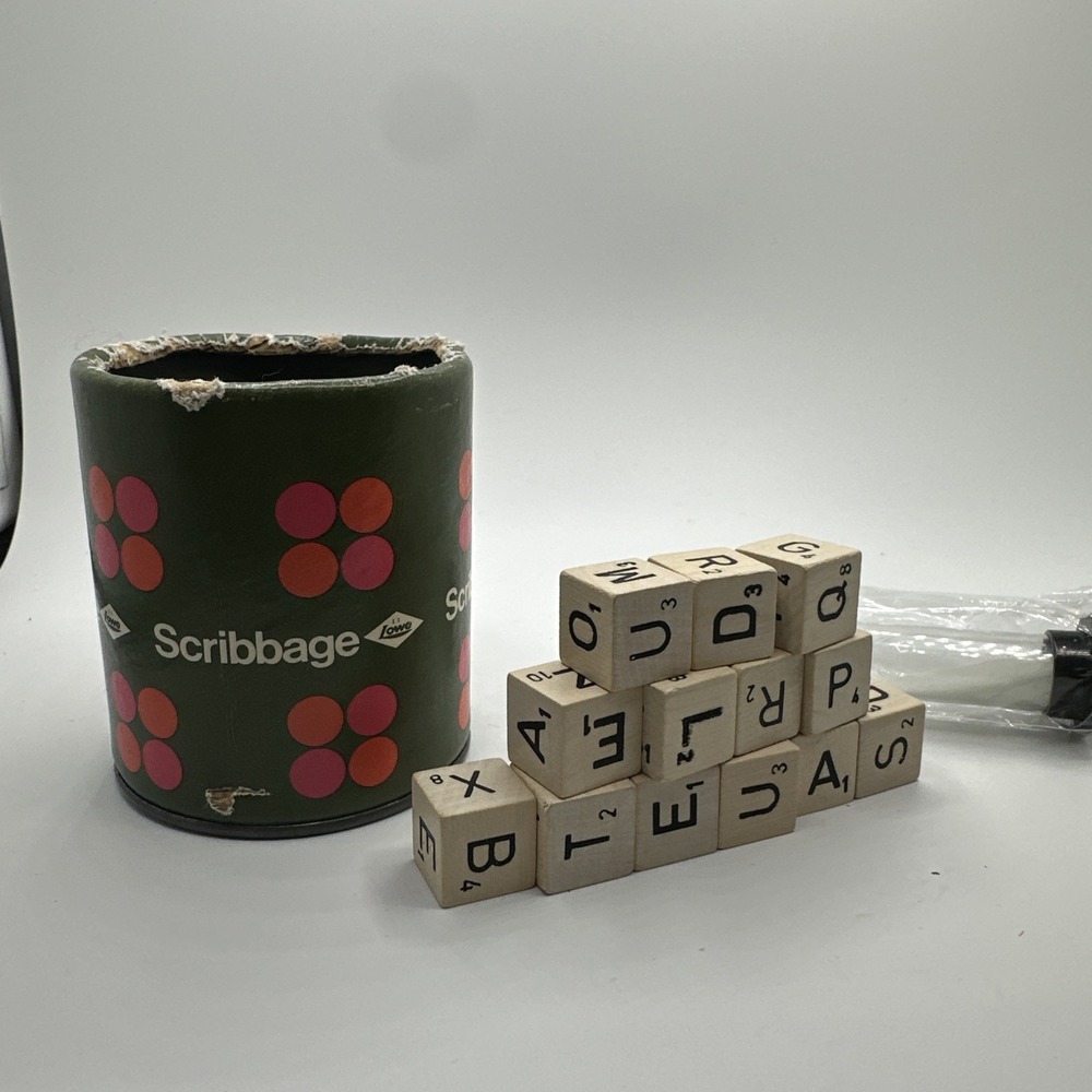 Vintage 1968 E.S. Lowe Scribbage Game 13 Dice and Shaker Cup Replacement Parts